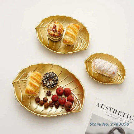 Golden Leaf Shaped Decorative Serving Tray for Candy, Fruits, Snacks | Dessert Serving Tray - THELOOTSALE