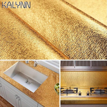 Golden/Silver Waterproof Oil-Proof Self-Adhesive Aluminum Foil Sticker | Self Adhesive Wallpaper Sticker Sheet for Kitchen Stove Wall - THELOOTSALE