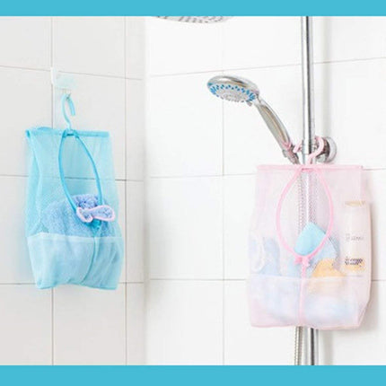 Hanging Storage Net Bag with Hook Bathroom Kitchen Storage Pouch Organizer for Shampoo, Conditioner, Soap, Kids Toy, Cosmetics - THELOOTSALE