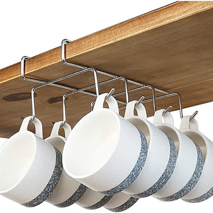 Heavy Duty Coffee Mug Holder - 304 Stainless Steel 8 Hooks Cup Rack Under Shelf, Fit for the Cabinet 0.8" - THELOOTSALE