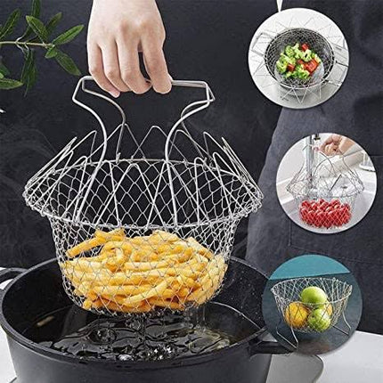 Chef Basket 12-in-1 Kitchen Tool Deluxe Boiler, Steamer, Strainer & Frying Multi-functional Collapsible Mesh Basket Foldable