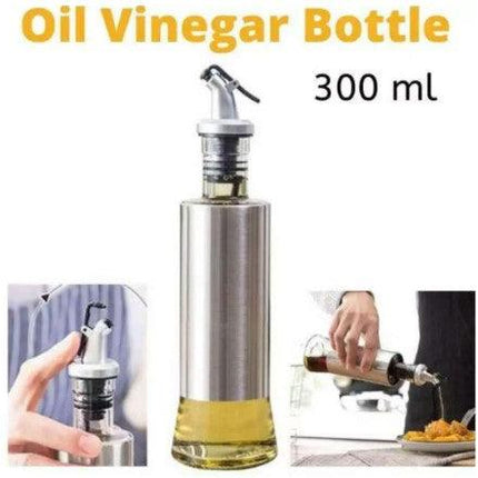 Kitchen Cooking Oil Vinegar Bottle with Dropper Best For Olive oil Usage Glass and Stainless Steel - 300 ml - THELOOTSALE