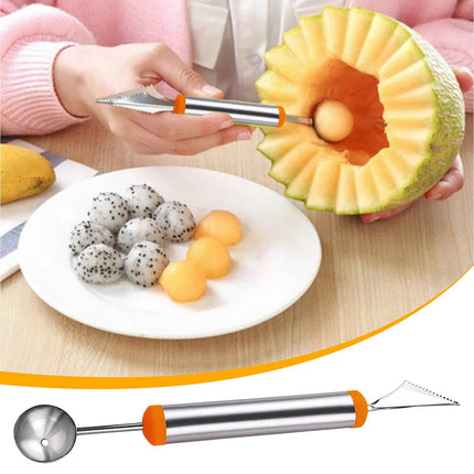 Kitchen Tools Multifunctional Watermelon And Fruit Plate Digging Spoon Stainless Steel Corrugated Carving Knife Double Ended Fruit Digger - THELOOTSALE