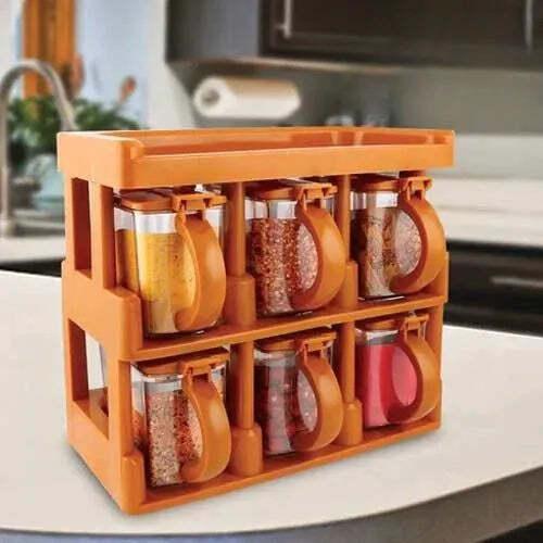 2-Tier 6 Jar Spice Seasoning Jar & Rack Set Ceramic Organizers
