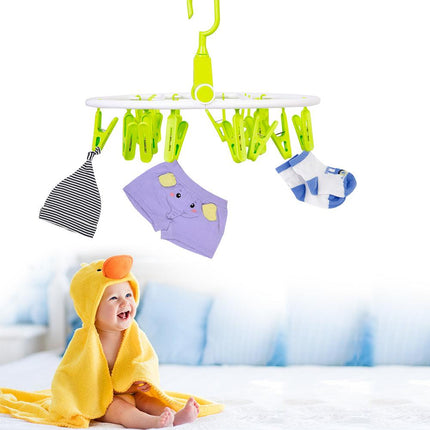 Multicolor 18-Clips Revolving Hooks Baby Clothes Organizer Hanger with Drying Clips - THELOOTSALE