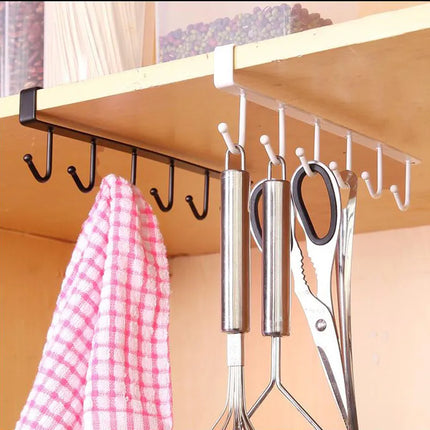 Multifunctional 6-Hooks Kitchenware Storage Iron Hooks | Under Cabinet Closet Hook Rack - THELOOTSALE
