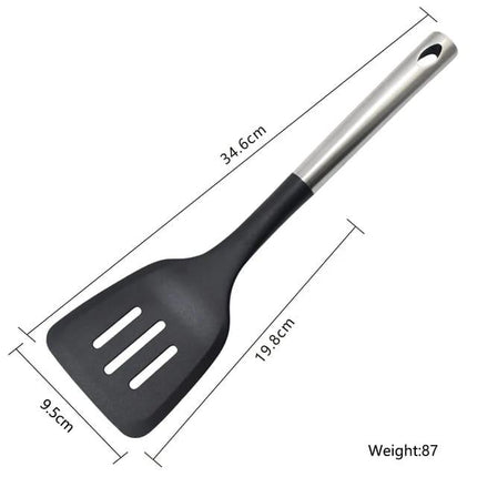 Non-Stick Scraper flat Spoon with Silver Handle | Kitchen Cooking Utensil - THELOOTSALE