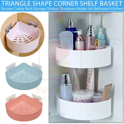 Plastic Wall Mount Triangle Shape Corner Shelf Basket Shower Caddy Rack Storage Shelves Shampoo Holder for Bathroom Kitchen - THELOOTSALE