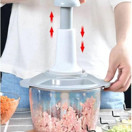 Push-Down Double Blade Meat Vegetables Chopper Grinder Mincer - THELOOTSALE