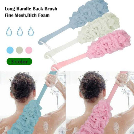 Exfoliating Shower Body Scrubber Loofah Sponge | Anti-Slip Long Handle Soft Nylon Mesh Back Cleaner Washer Brush