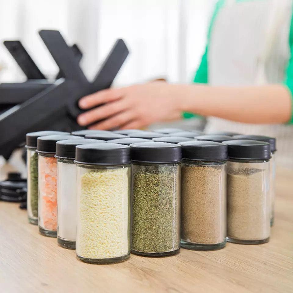 360° Revolving Spice Rack Set with 18 Spice Jars Kitchen Spice Tower  Organizer 