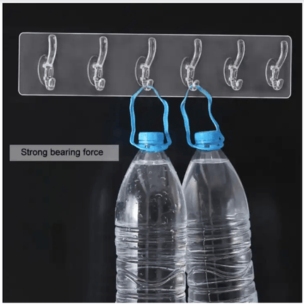 Self-Adhesive Reusable Transparent Sticky 6 Hooks Hanger - Punch-Free Nail-Free Multi-Purpose Self-Sticking Hanger Clips - THELOOTSALE
