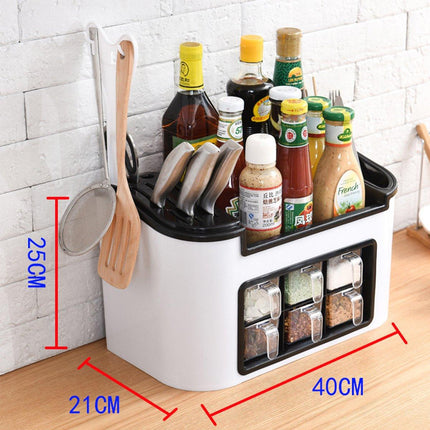 Spice Rack Cutlery Holder Tray Knife Block | Multifunction Kitchen Countertop Storage Organizer for Spice Cutlery Knives Sauces Bottles with Seasoning Box - THELOOTSALE