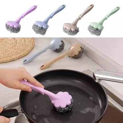 Stick Brush Handle with Stainless Steel Wire Ball for Washing Cleaning Brush - THELOOTSALE
