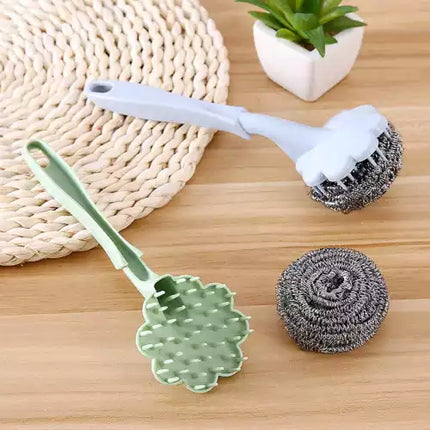 Stick Brush Handle with Stainless Steel Wire Ball for Washing Cleaning Brush - THELOOTSALE