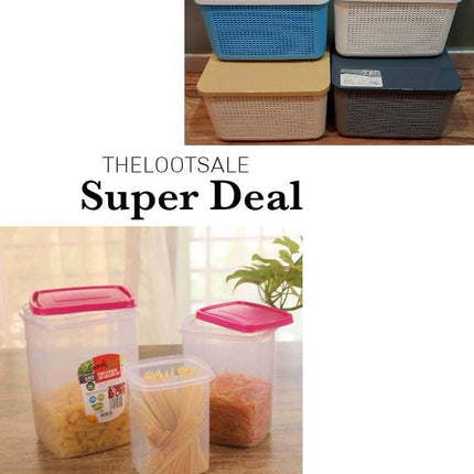 Super Deal Offer Italian Rattan Storage Basket and Set of 3 Appolo Snack Jar set s - THELOOTSALE