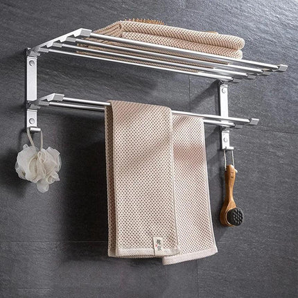 Towel Rails Towel Hanger Double Towel Shelf Folding Towel Rack Wall Mounted No Drilling Adhesive Hook Space Aluminum for Kitchen Bathroom-Black Towel Racks (Color : Silver) - THELOOTSALE