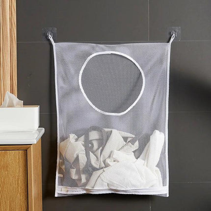 Wall Hanging Laundry Basket Organizer for Dirty Cloth Bathroom Clothes Mesh Storage Bag Household Foldable Bathroom Storage Bag - THELOOTSALE