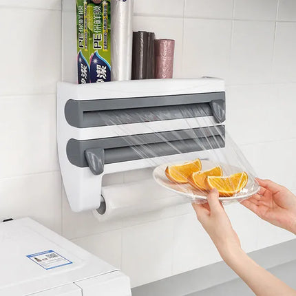 Wall Mount 4-in-1 Tissue Paper Dispenser - Triple Paper Roll Dispenser Kitchen Wall-Mounted Towel Holder Cling Film - THELOOTSALE