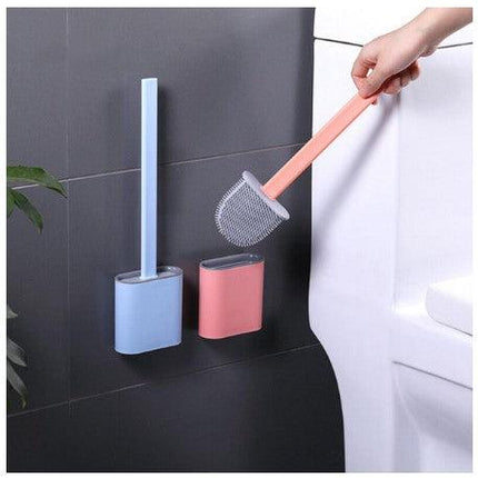Wall-Mounted Silicone Flexible WC Toilet Brush | Flat Head Soft Bristles Brush With Quick Drying Holder - THELOOTSALE