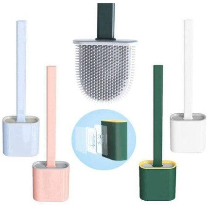 Wall-Mounted Silicone Flexible WC Toilet Brush | Flat Head Soft Bristles Brush With Quick Drying Holder - THELOOTSALE
