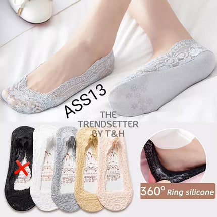 Women's Soft Floral Lace Design Soft Ankle Silk Cotton Loafer Socks - THELOOTSALE