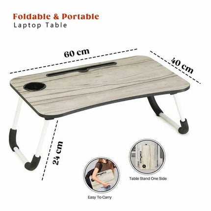 Portable Foldable Wooden Laptop Study Table with Cup Holder Slot